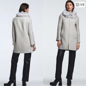 Zara Gray Trench Coat with Faux Fur Collar